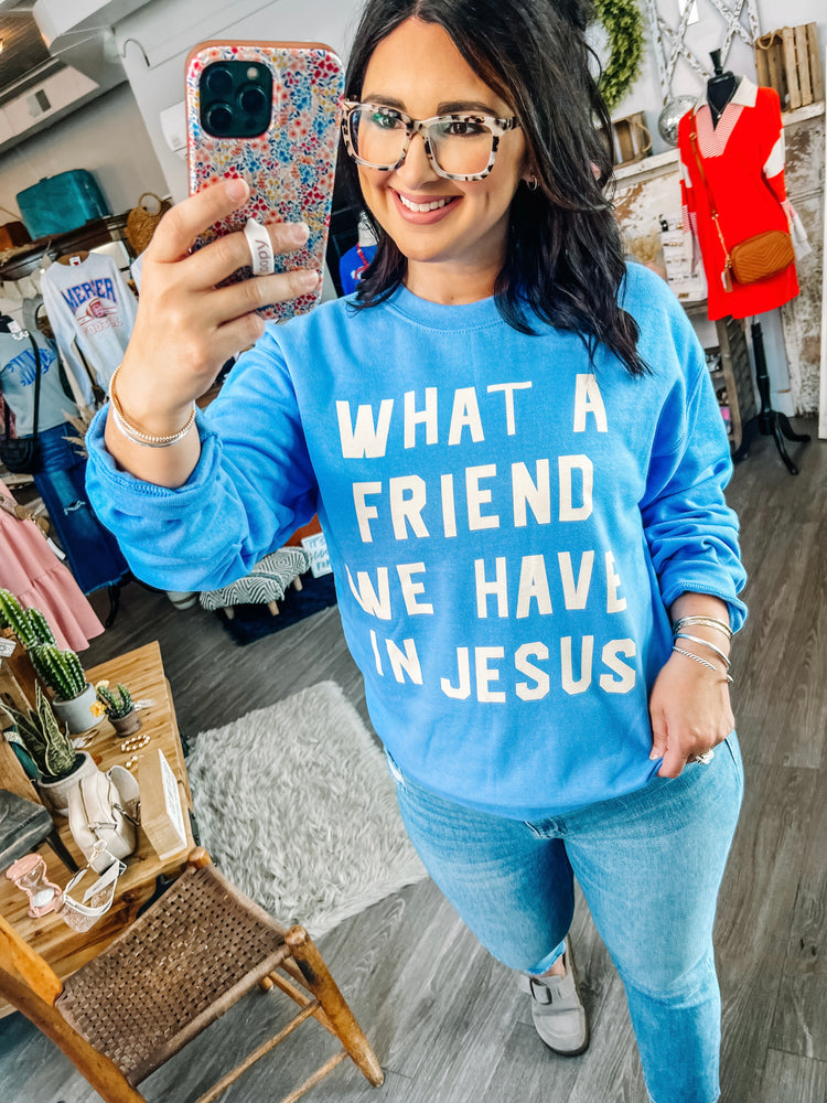 Friend In Jesus Sweatshirt-Blue