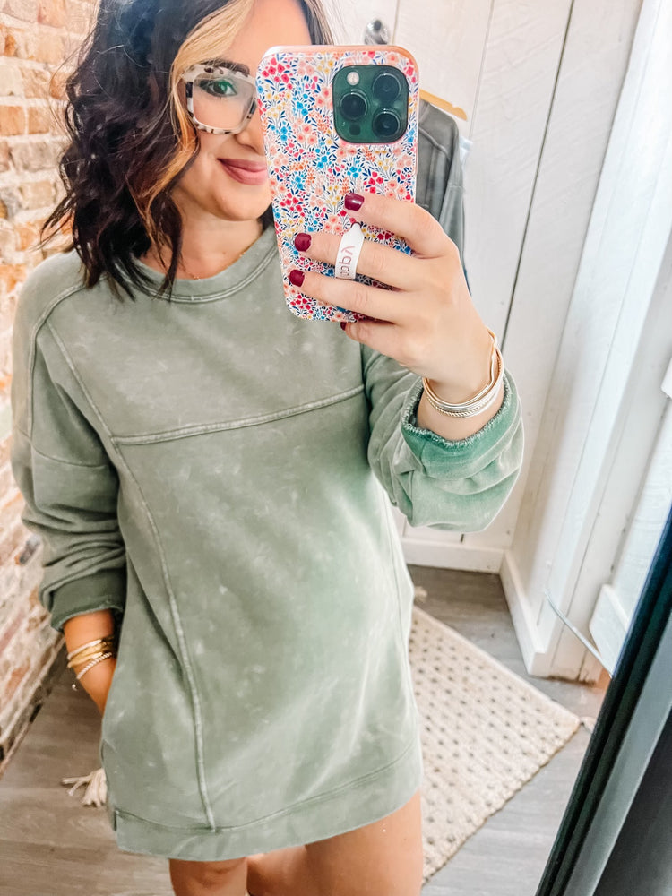 Easy Essential Sweatshirt Dress-Sage