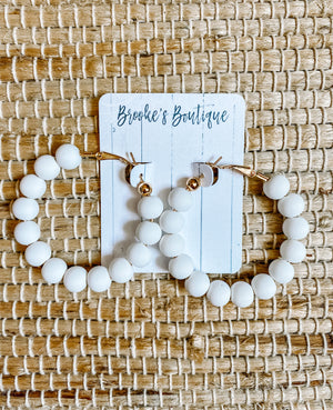 White Beaded Hoops
