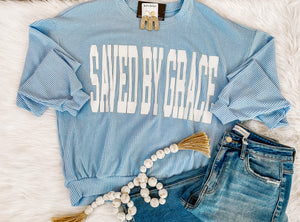 Saved By Grace Corded Pullover-Sky Blue