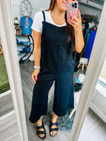 Lean On Me Cropped Overalls-Black