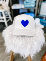 Cream/Blue Heart Hat